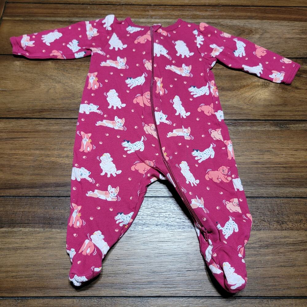 Wonder Nation Sleepwear LS Maroon Rompers w/ Footies Dogs - Size 3-6M